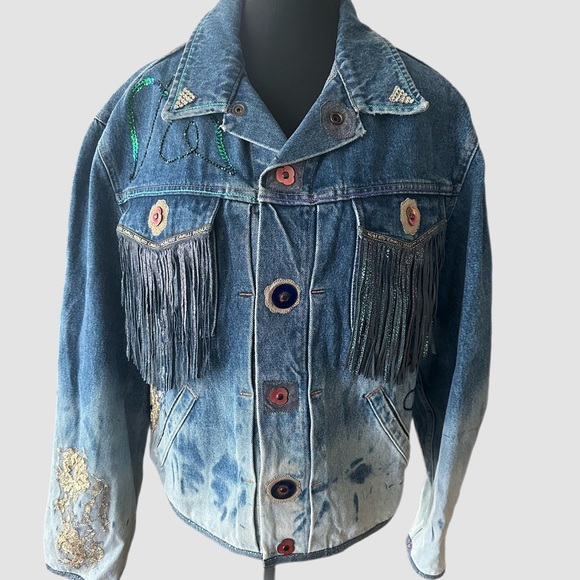 Vintage Roberto Cavalli 1980s tiger fringe denim jacket of dreams - Picture 5 of 13
